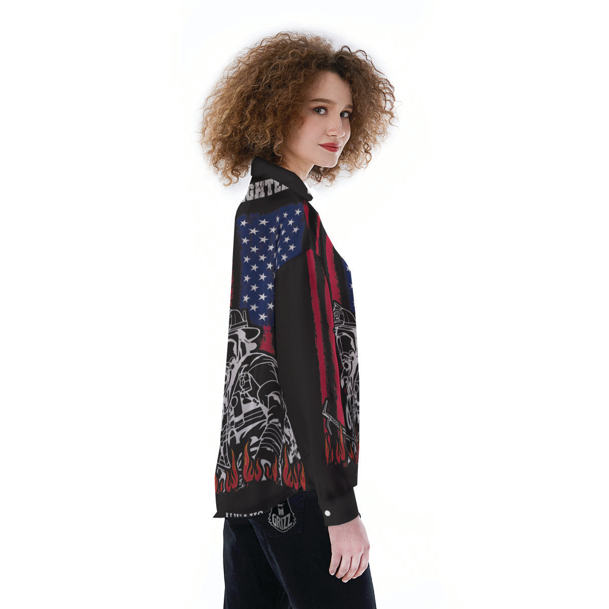 Firefighter Emblem American Print Women's Long Sleeve Shirts-grizzshop