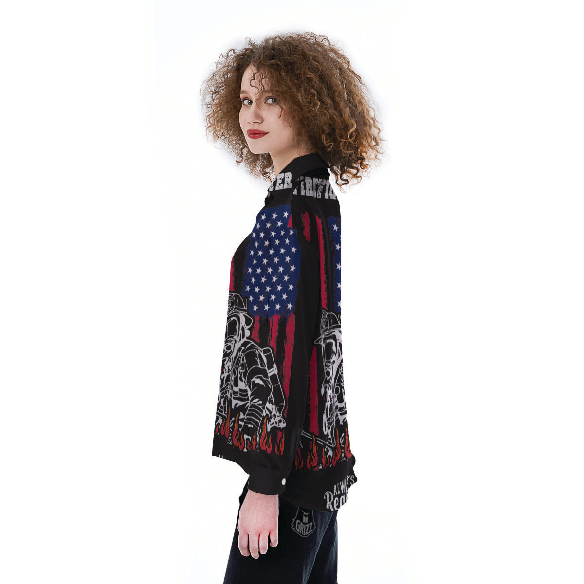 Firefighter Emblem American Print Women's Long Sleeve Shirts-grizzshop