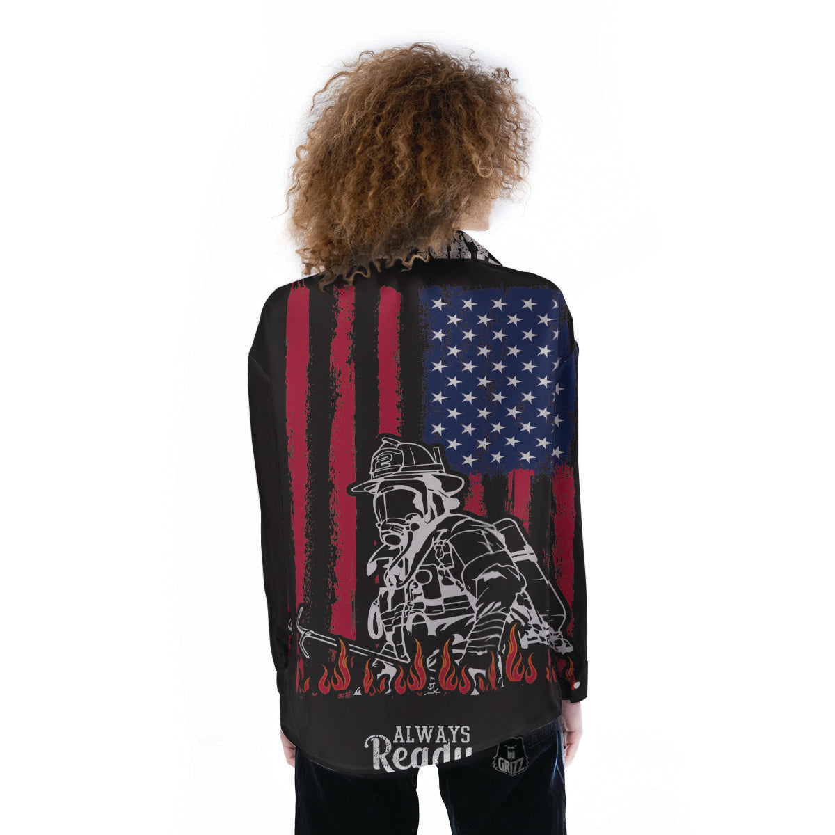 Firefighter Emblem American Print Women's Long Sleeve Shirts-grizzshop