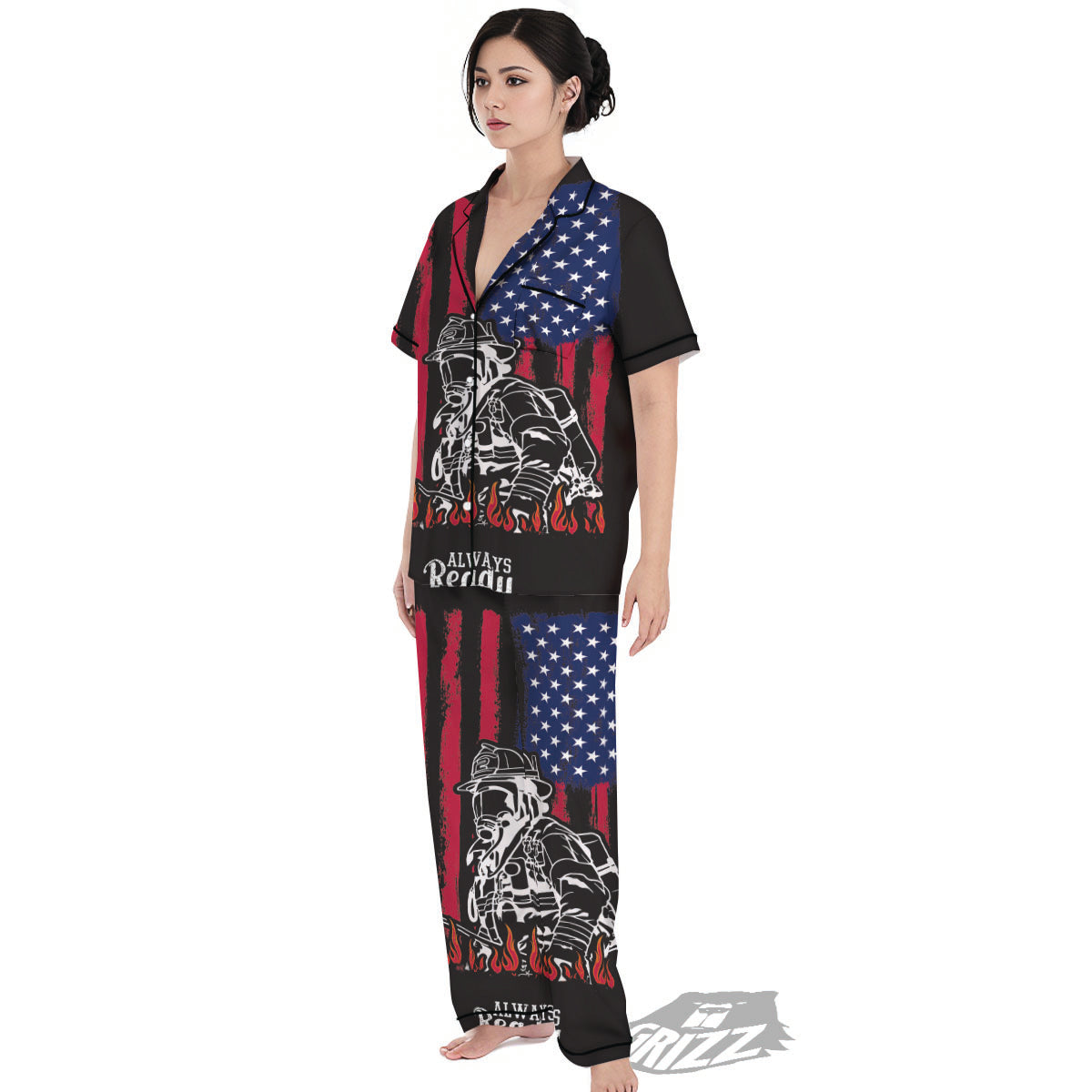Firefighter Emblem American Print Women's Pajamas Set-grizzshop