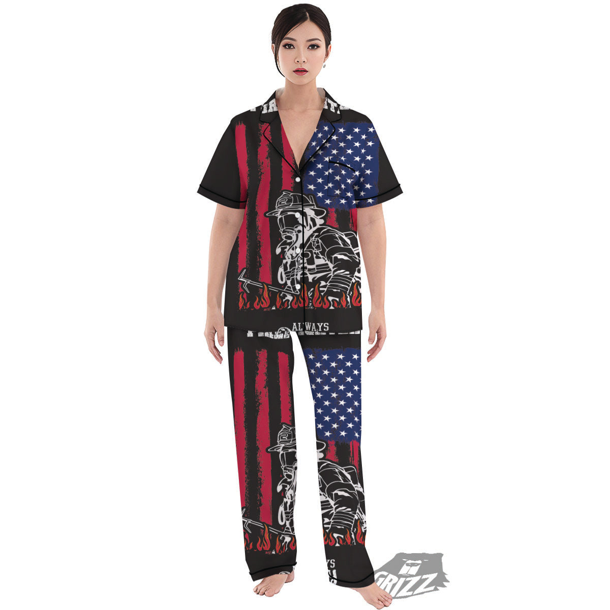 Firefighter Emblem American Print Women's Pajamas Set-grizzshop