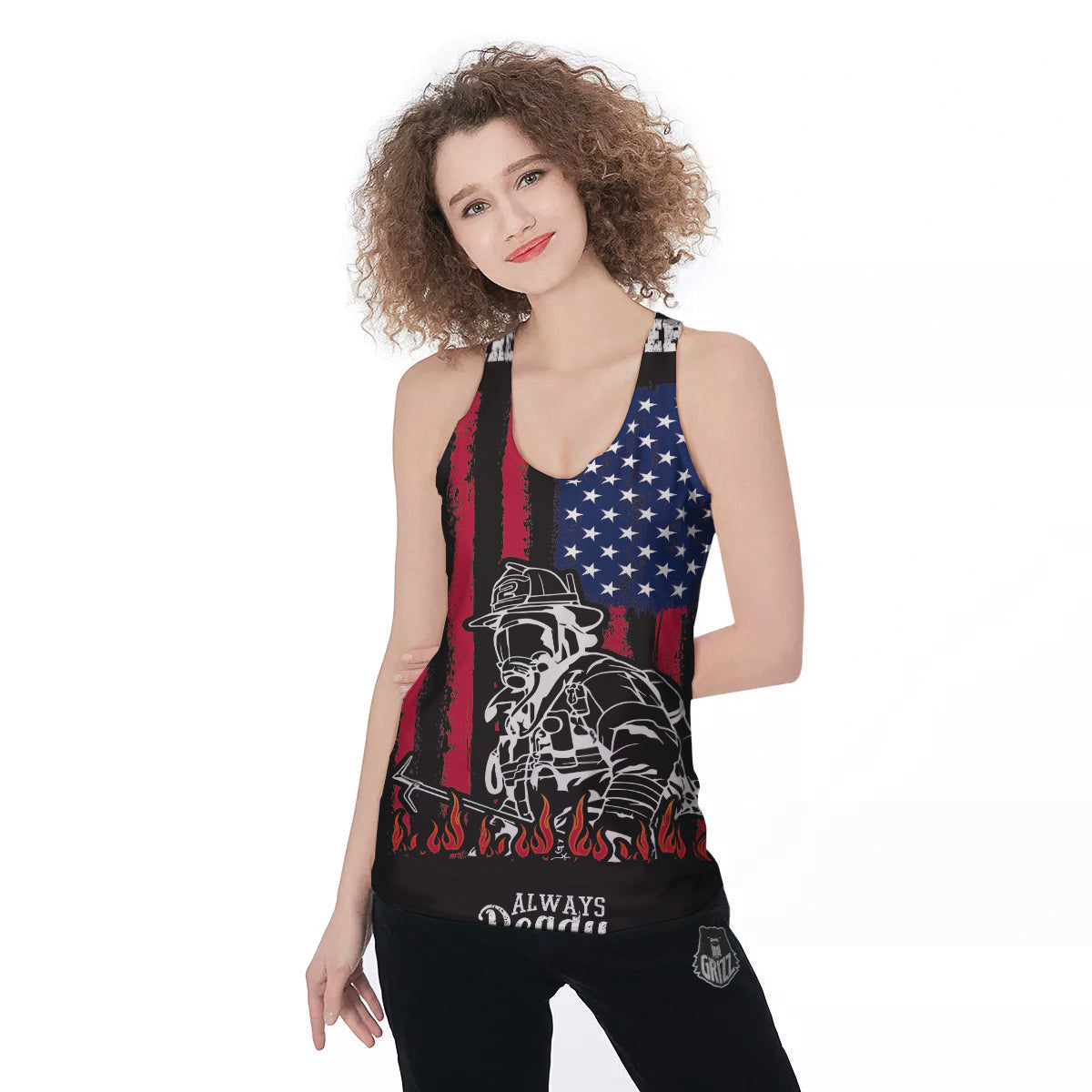 Firefighter Emblem American Print Women's Racerback Tank Top-grizzshop
