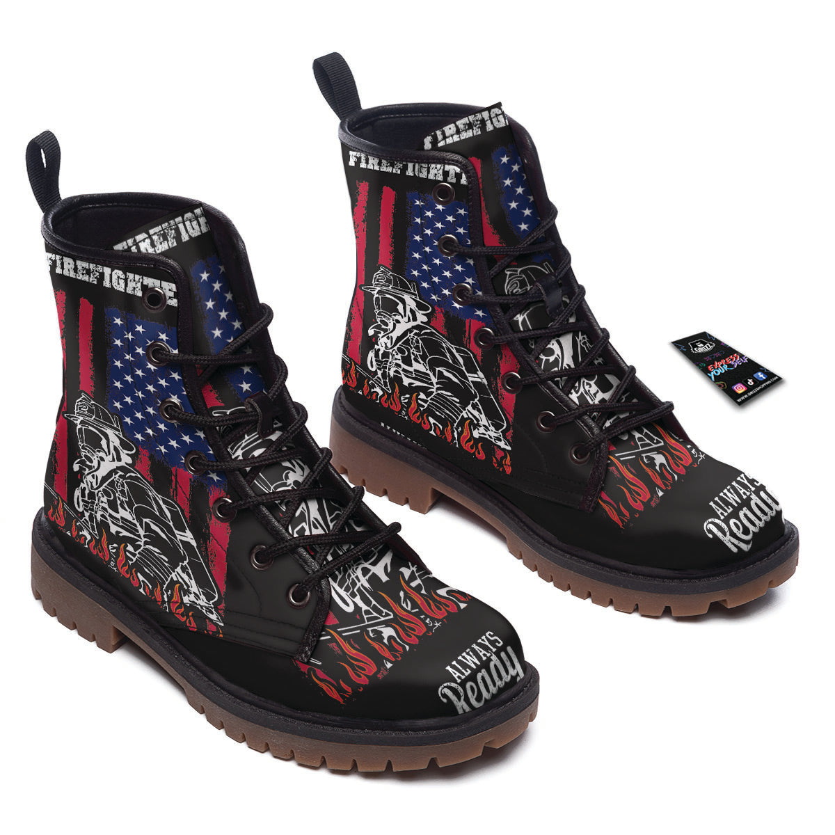 Firefighter Emblem American Print Work Boots-grizzshop