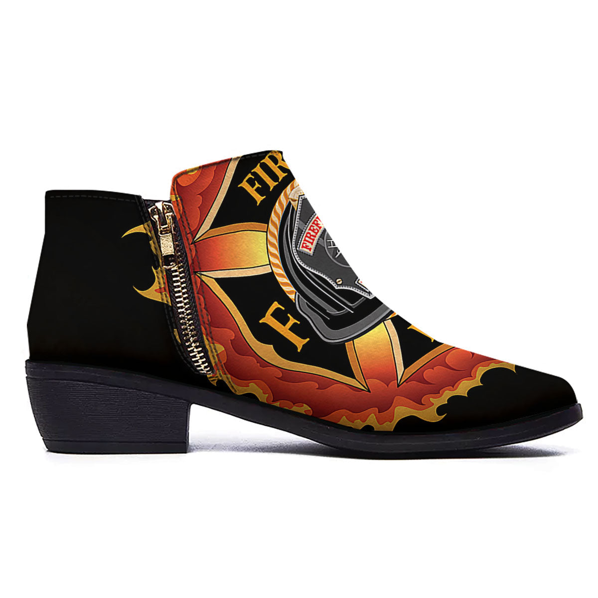 Firefighter Emblem Flaming Print Ankle Boots-grizzshop