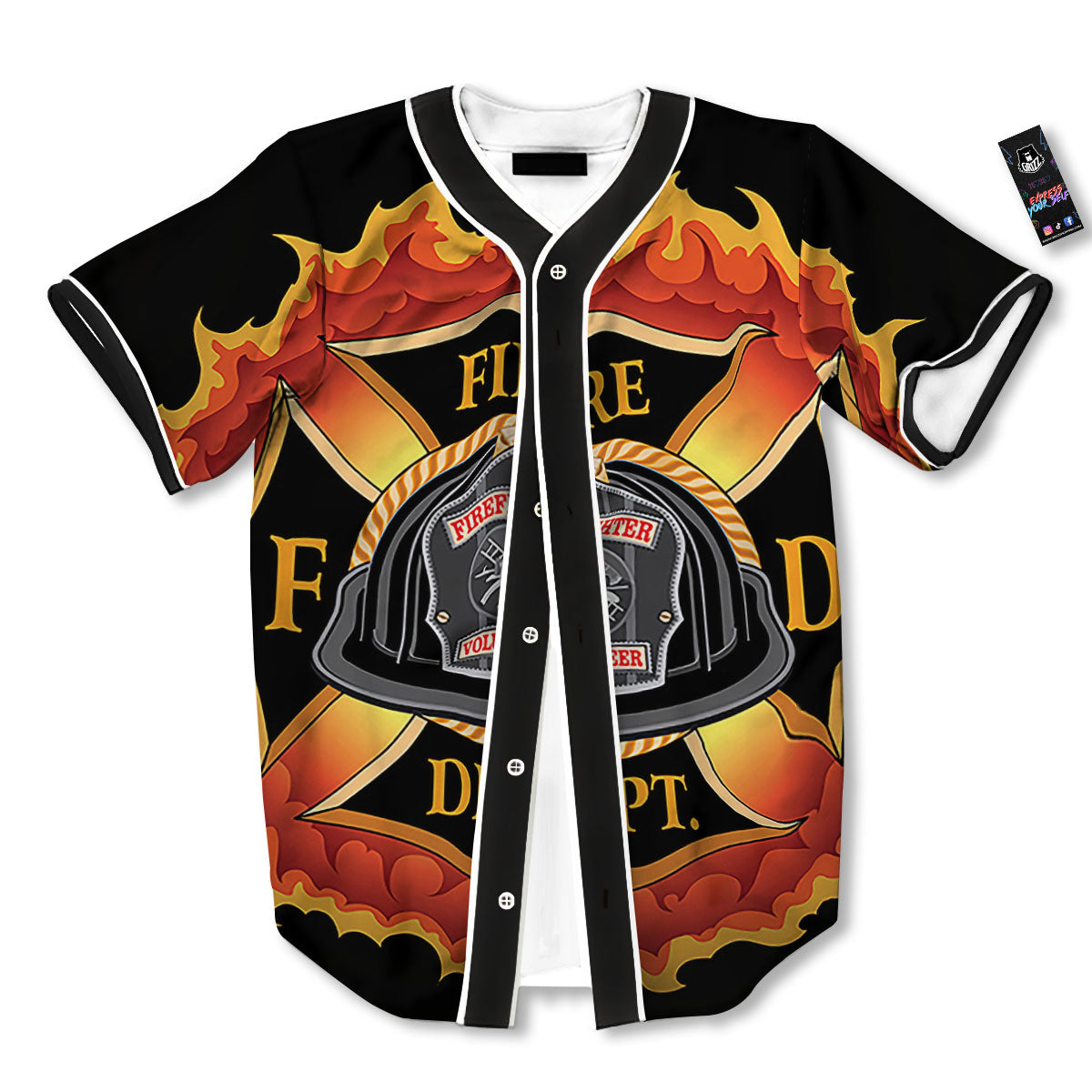 Firefighter Emblem Flaming Print Baseball Jersey-grizzshop
