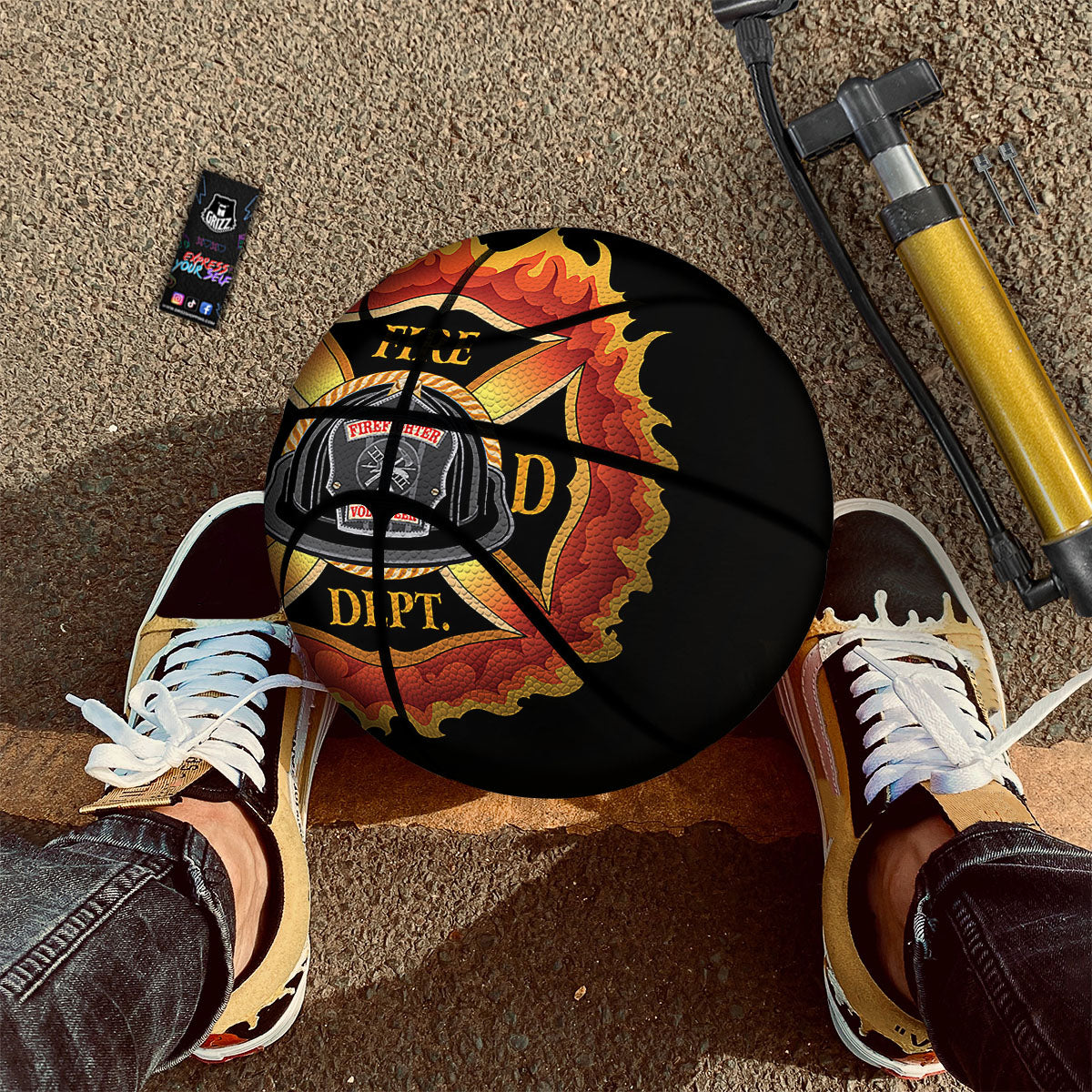 Firefighter Emblem Flaming Print Basketball-grizzshop