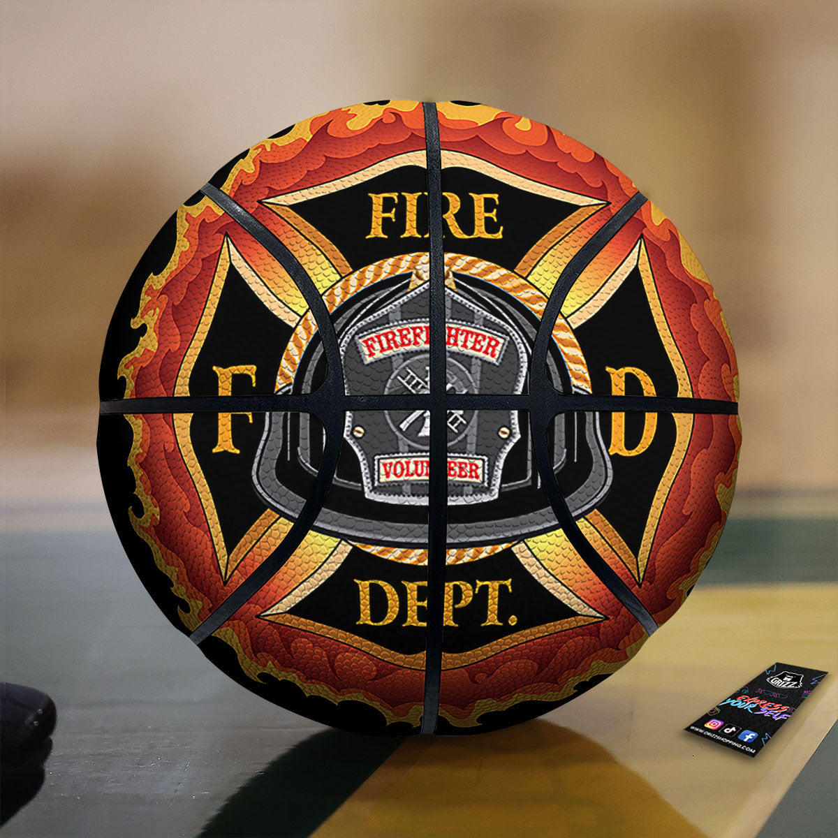 Firefighter Emblem Flaming Print Basketball-grizzshop