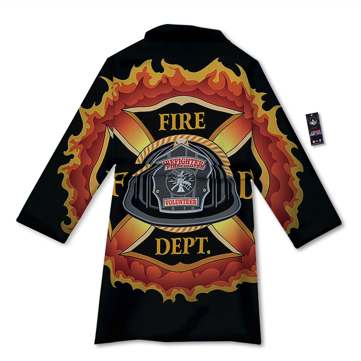 Firefighter Emblem Flaming Print Bathrobe-grizzshop