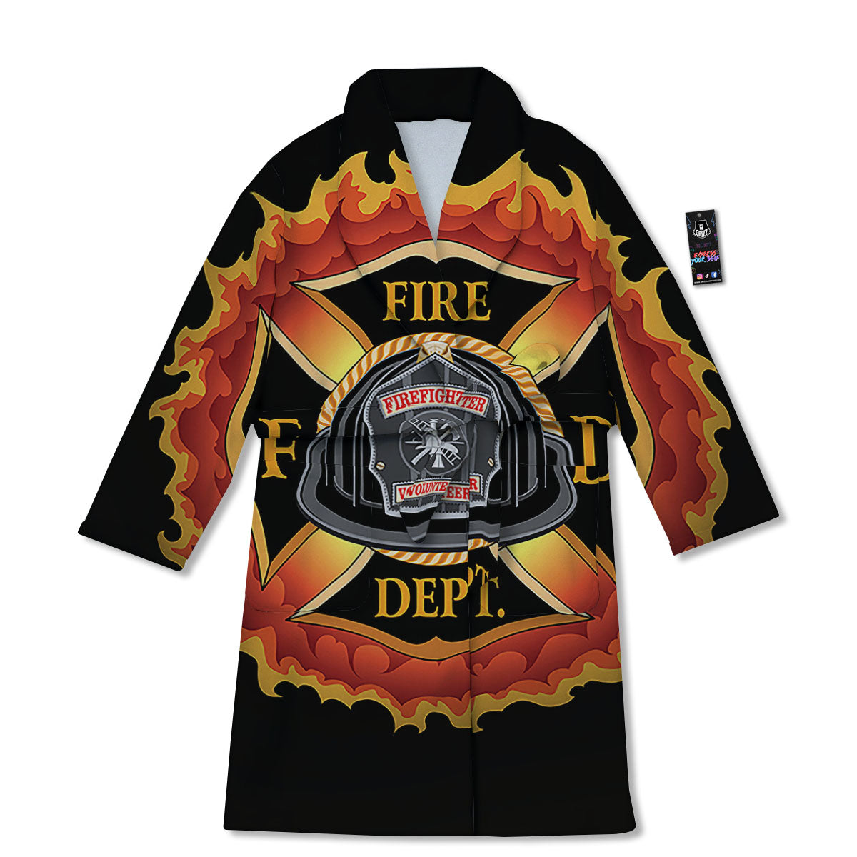 Firefighter Emblem Flaming Print Bathrobe-grizzshop