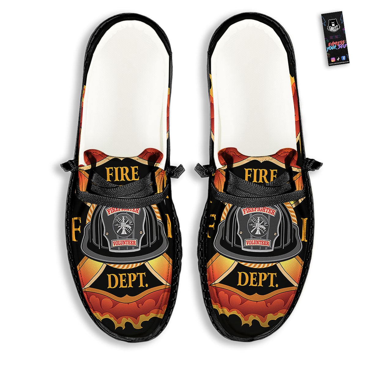 Firefighter Emblem Flaming Print Black Loafers-grizzshop