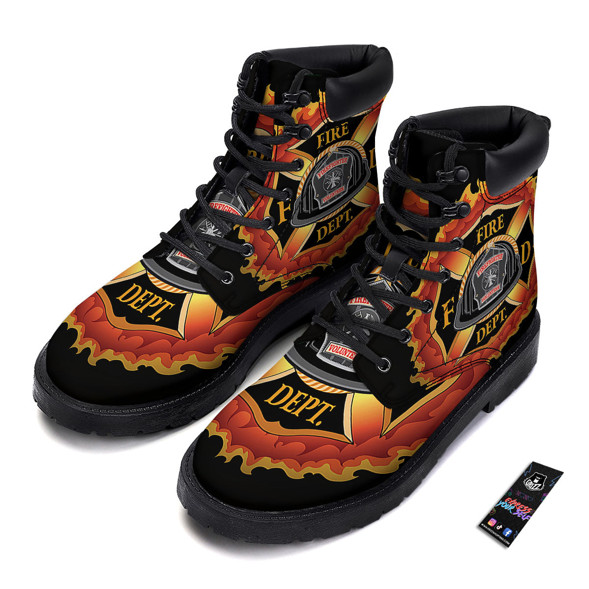 Firefighter Emblem Flaming Print Boots-grizzshop