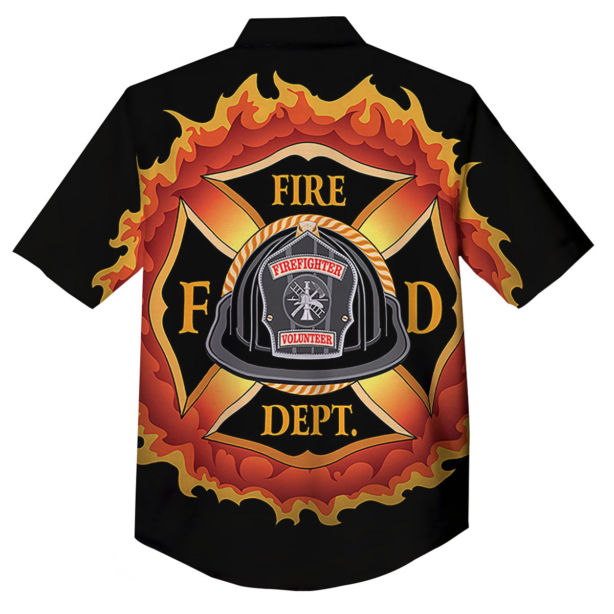 Firefighter Emblem Flaming Print Button Up Shirt-grizzshop