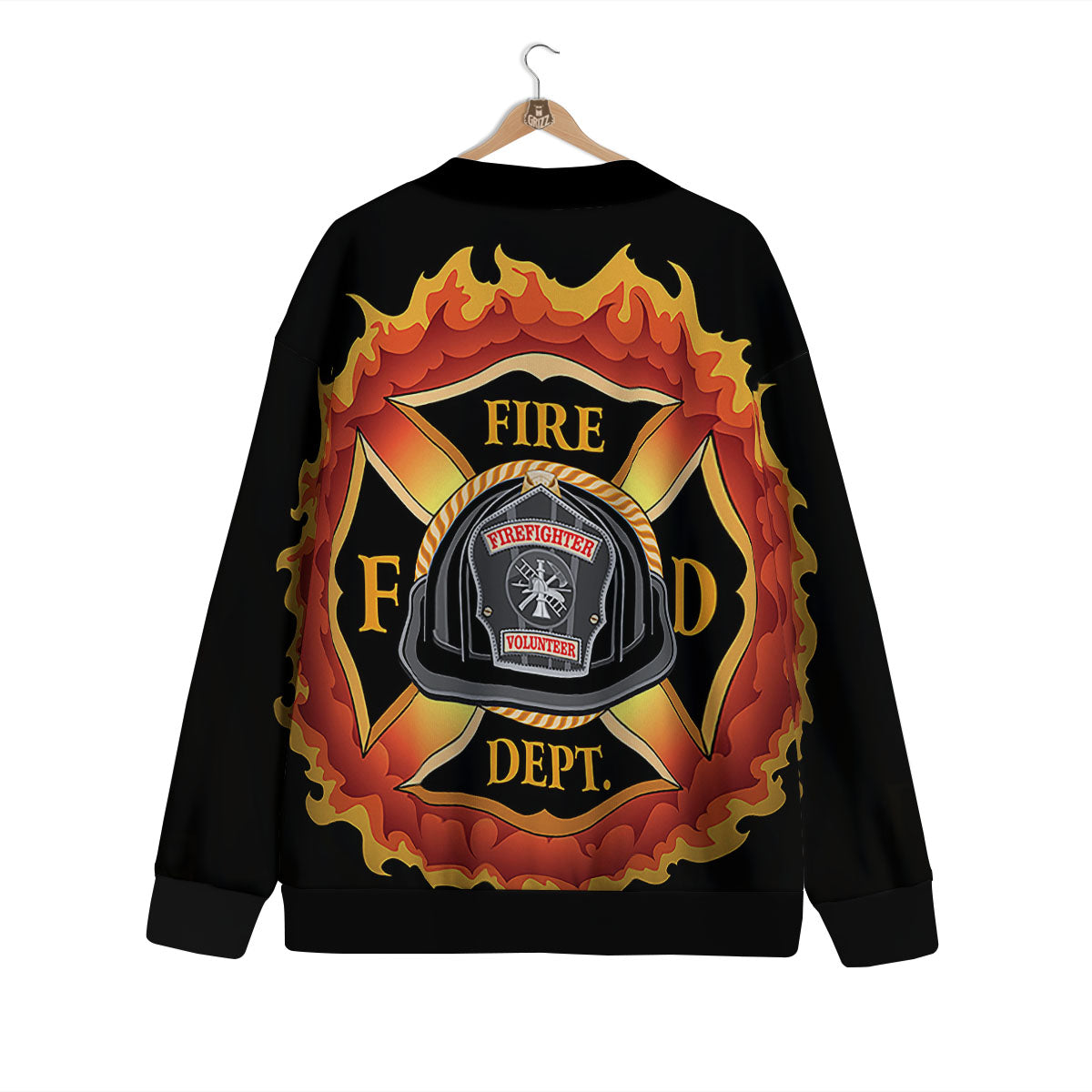 Firefighter Emblem Flaming Print Cardigan-grizzshop
