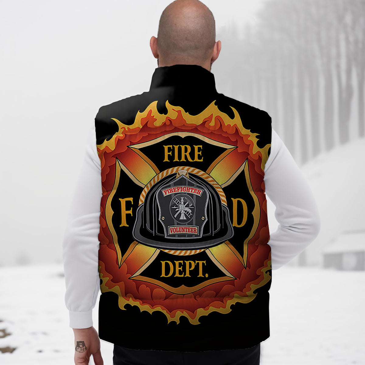 Firefighter Emblem Flaming Print Down Vest