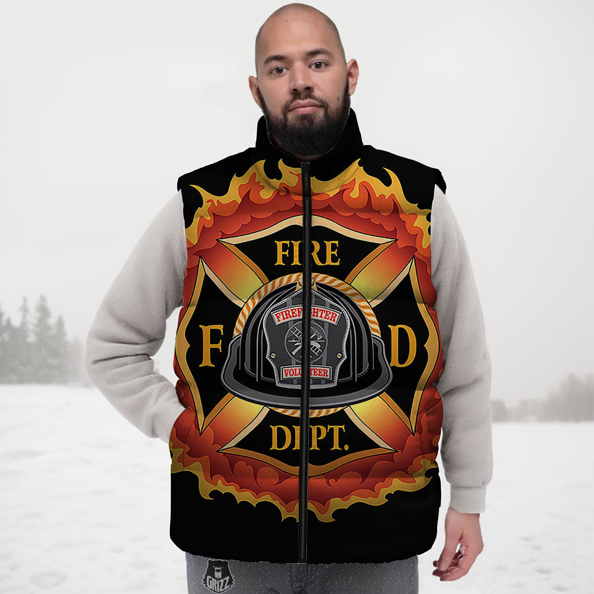 Firefighter Emblem Flaming Print Down Vest