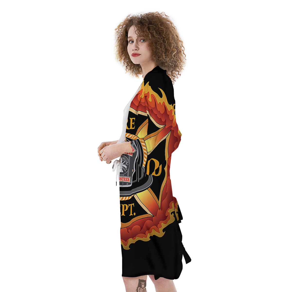 Firefighter Emblem Flaming Print Kimono-grizzshop