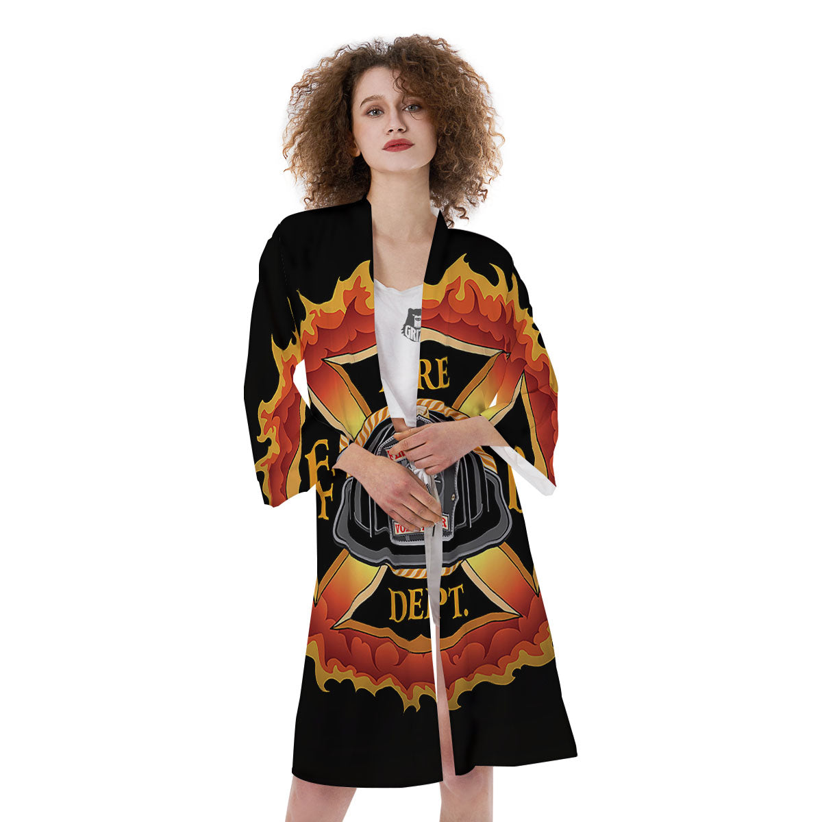 Firefighter Emblem Flaming Print Kimono-grizzshop