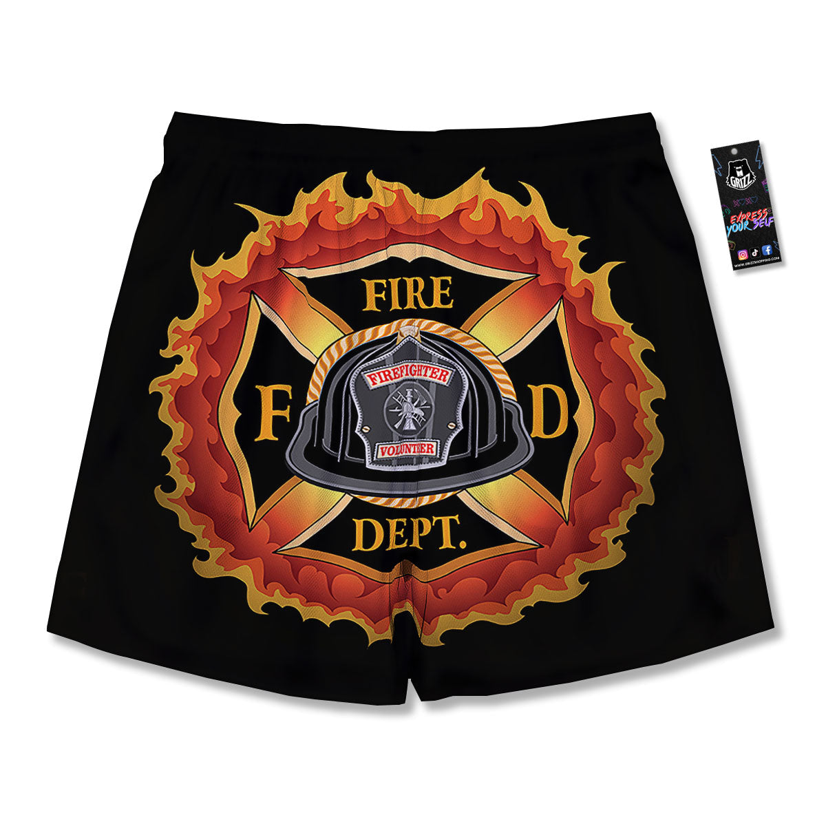 Firefighter Emblem Flaming Print Men's Running Shorts-grizzshop
