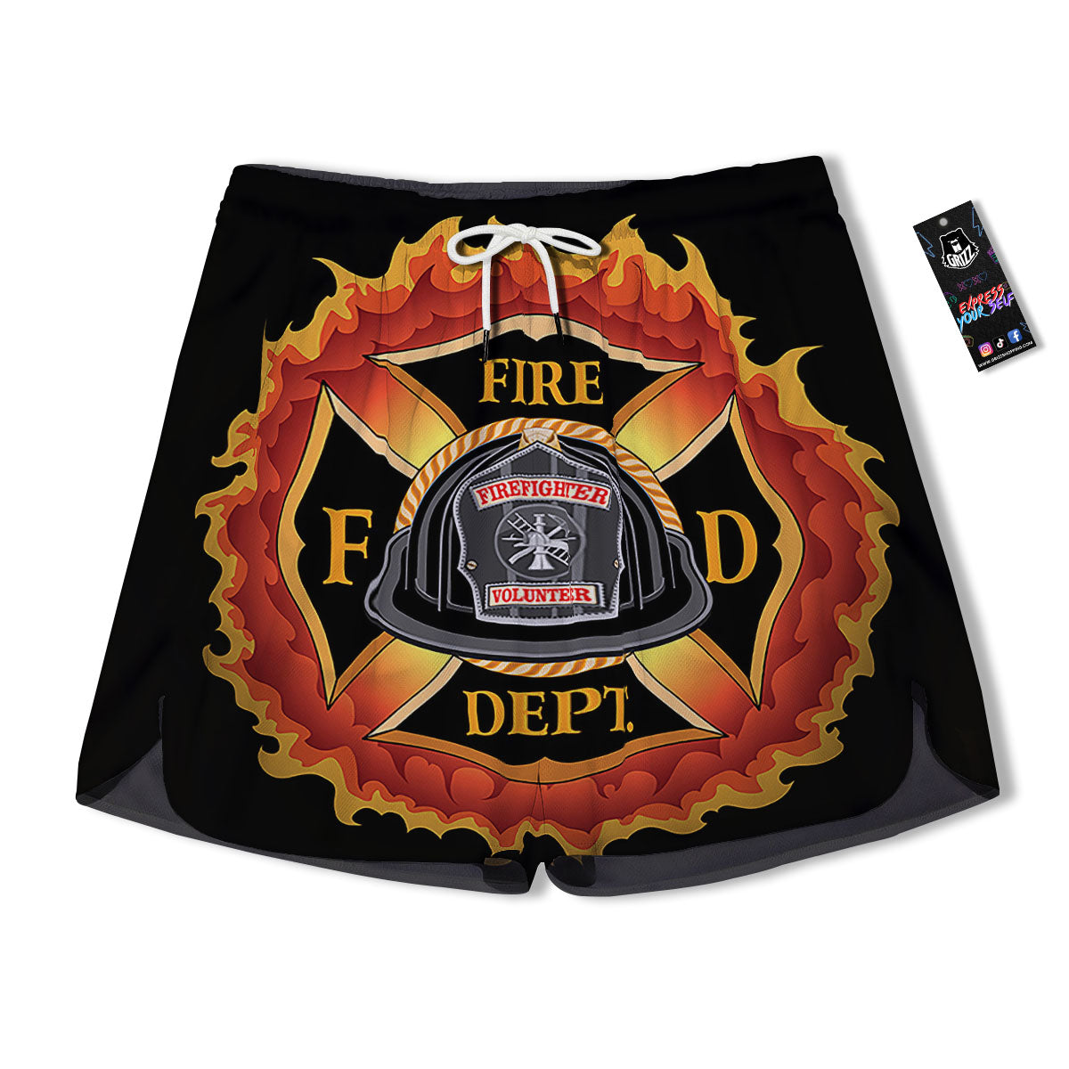 Firefighter Emblem Flaming Print Men's Running Shorts-grizzshop