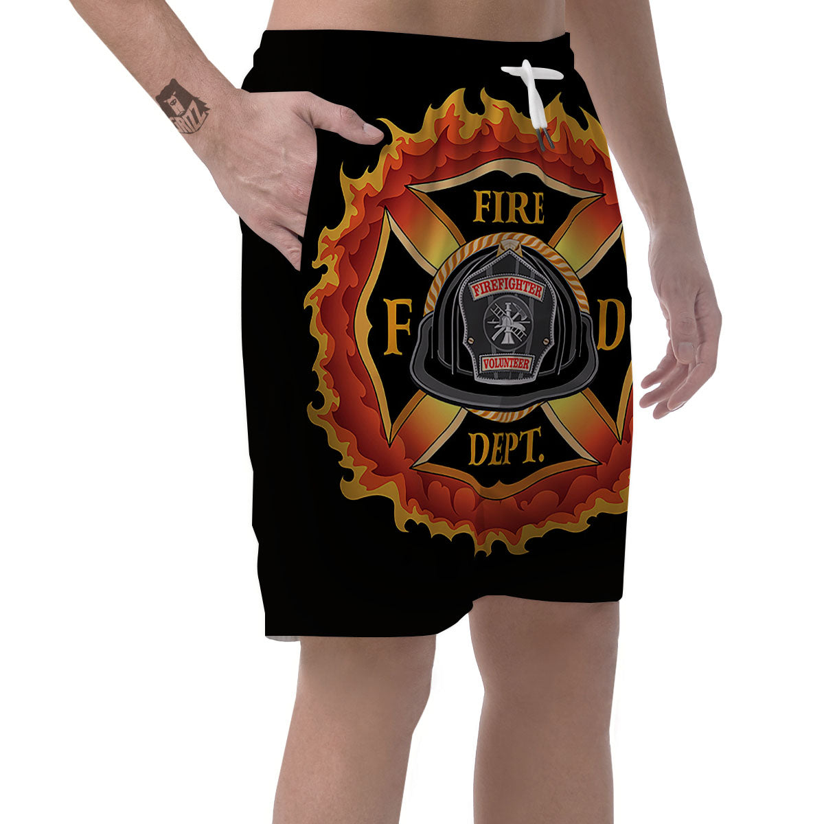 Firefighter Emblem Flaming Print Men's Shorts-grizzshop