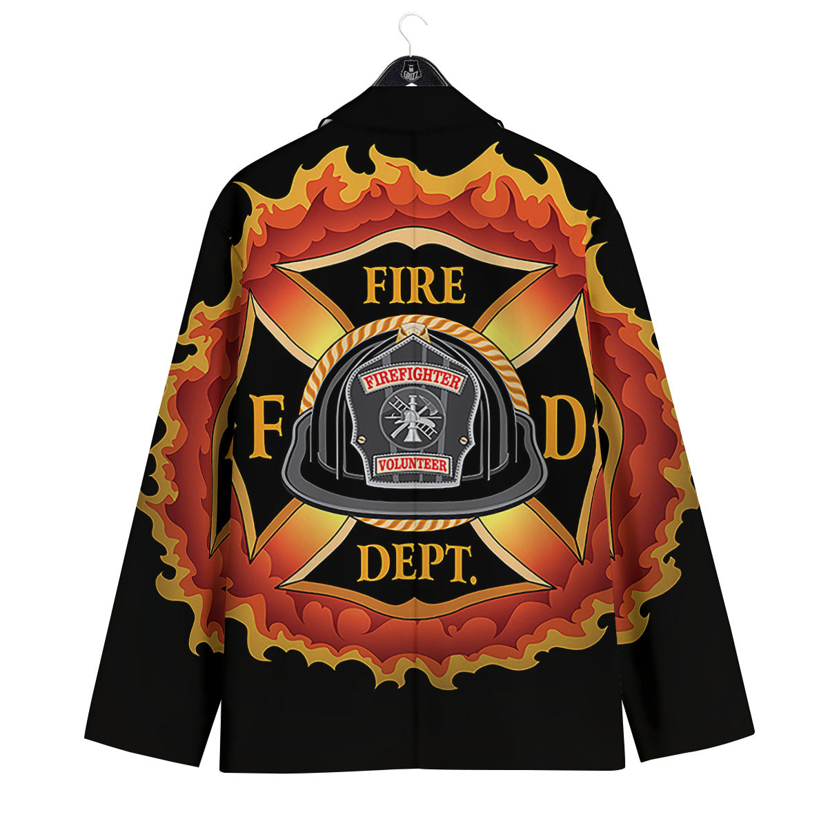 Firefighter Emblem Flaming Print Men's Sport Coat-grizzshop