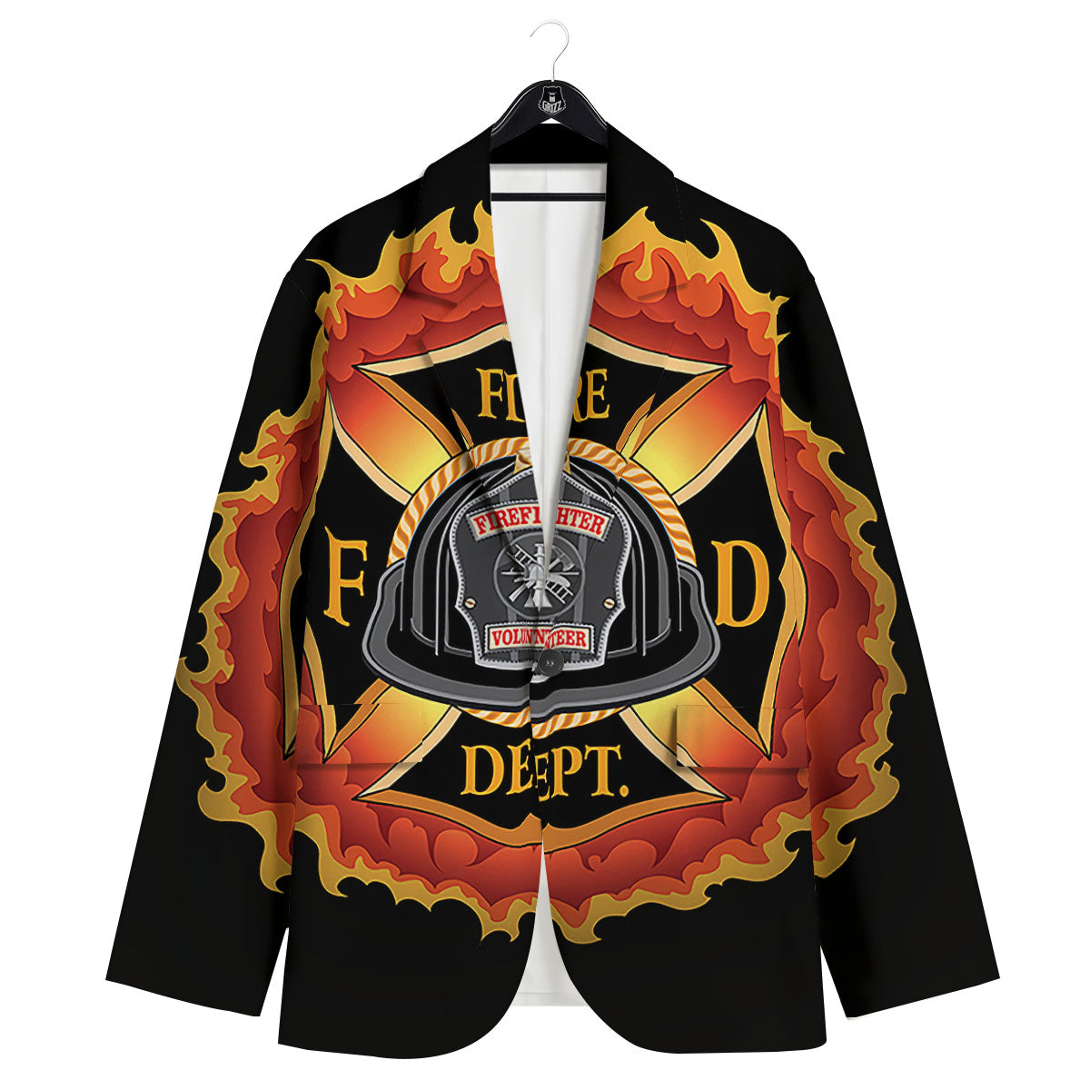 Firefighter Emblem Flaming Print Men's Sport Coat-grizzshop
