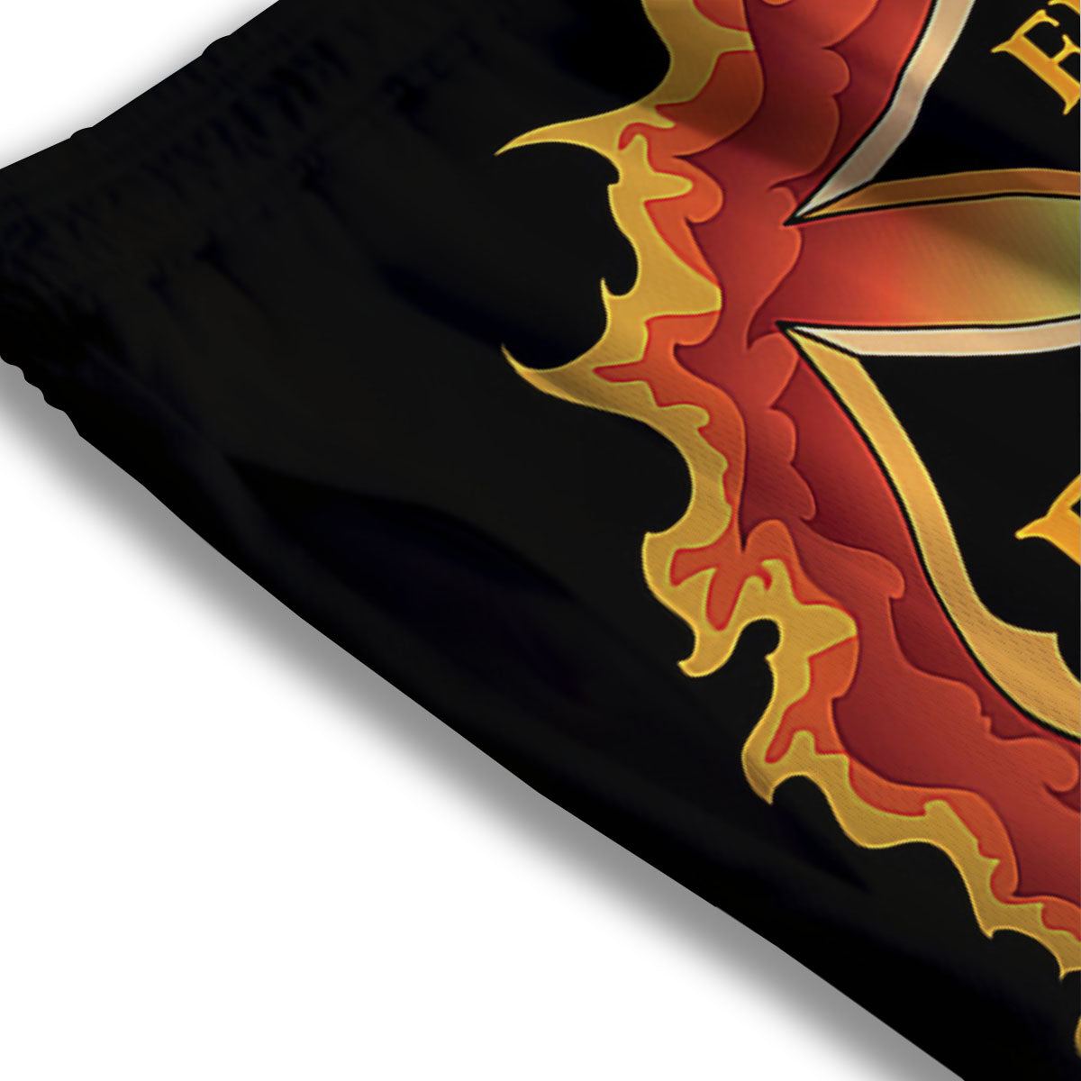 Firefighter Emblem Flaming Print Mesh Shorts