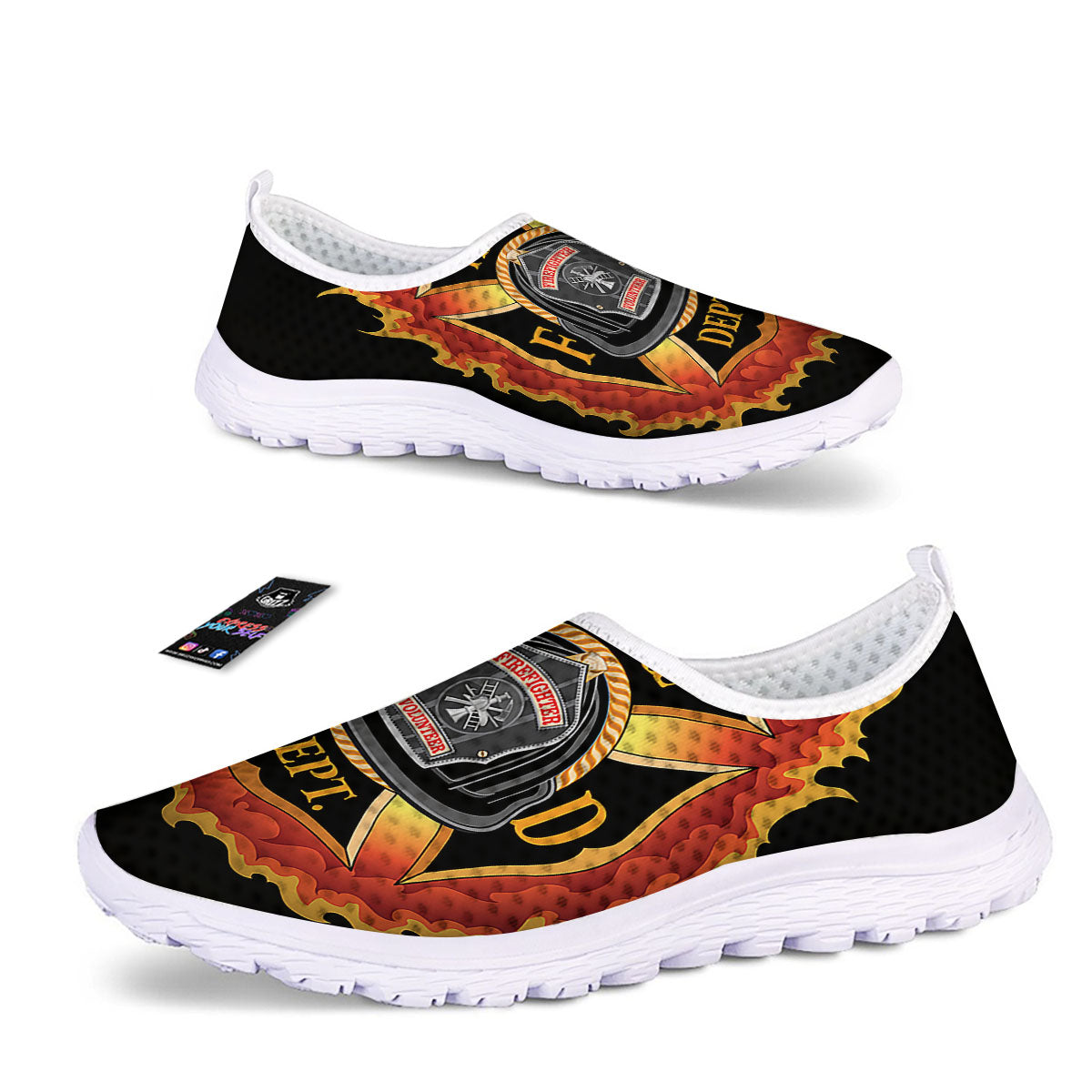 Firefighter Emblem Flaming Print Nurse Shoes-grizzshop
