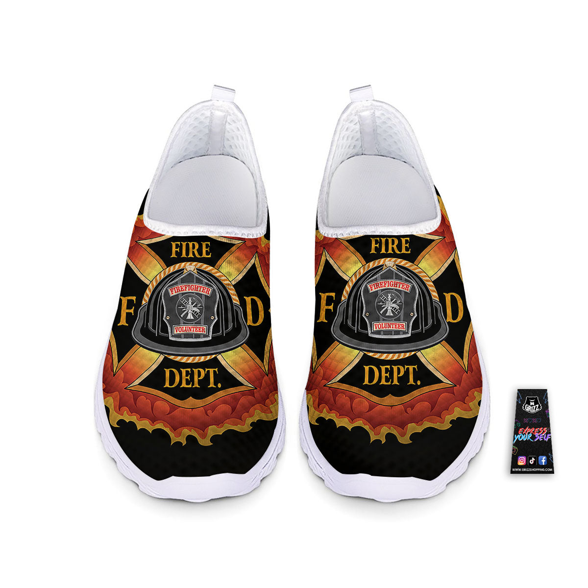 Firefighter Emblem Flaming Print Nurse Shoes-grizzshop