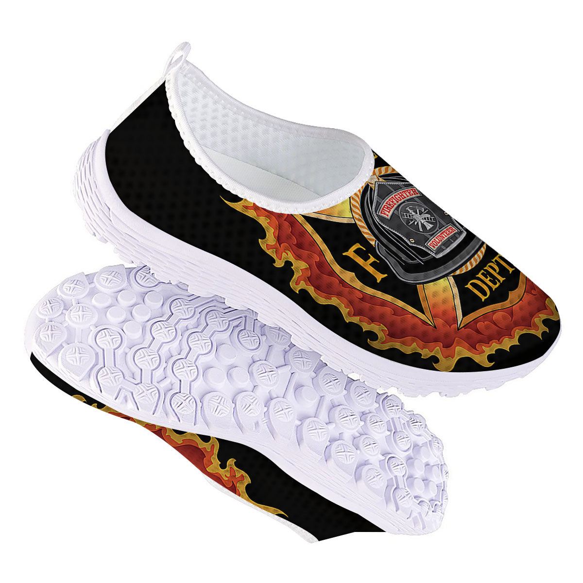 Firefighter Emblem Flaming Print Nurse Shoes-grizzshop