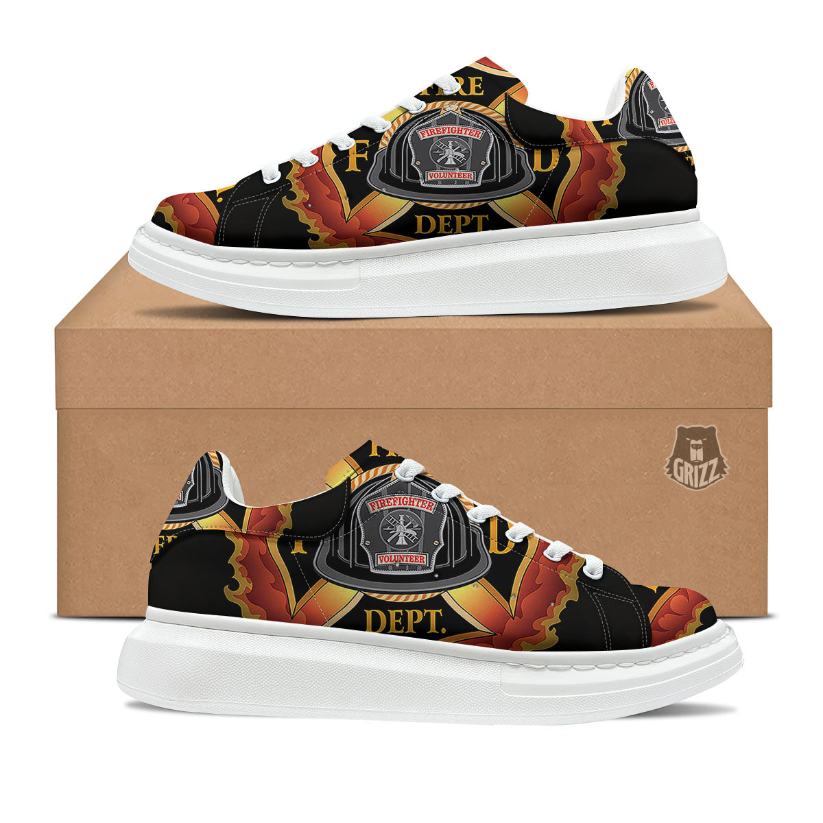 Firefighter Emblem Flaming Print Platform Shoes-grizzshop