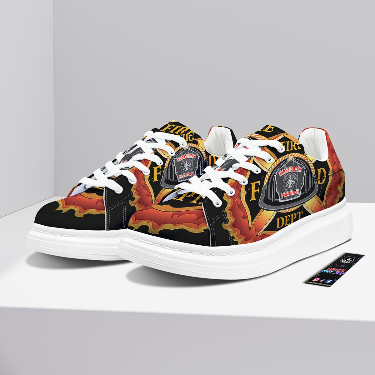 Firefighter Emblem Flaming Print Platform Shoes-grizzshop