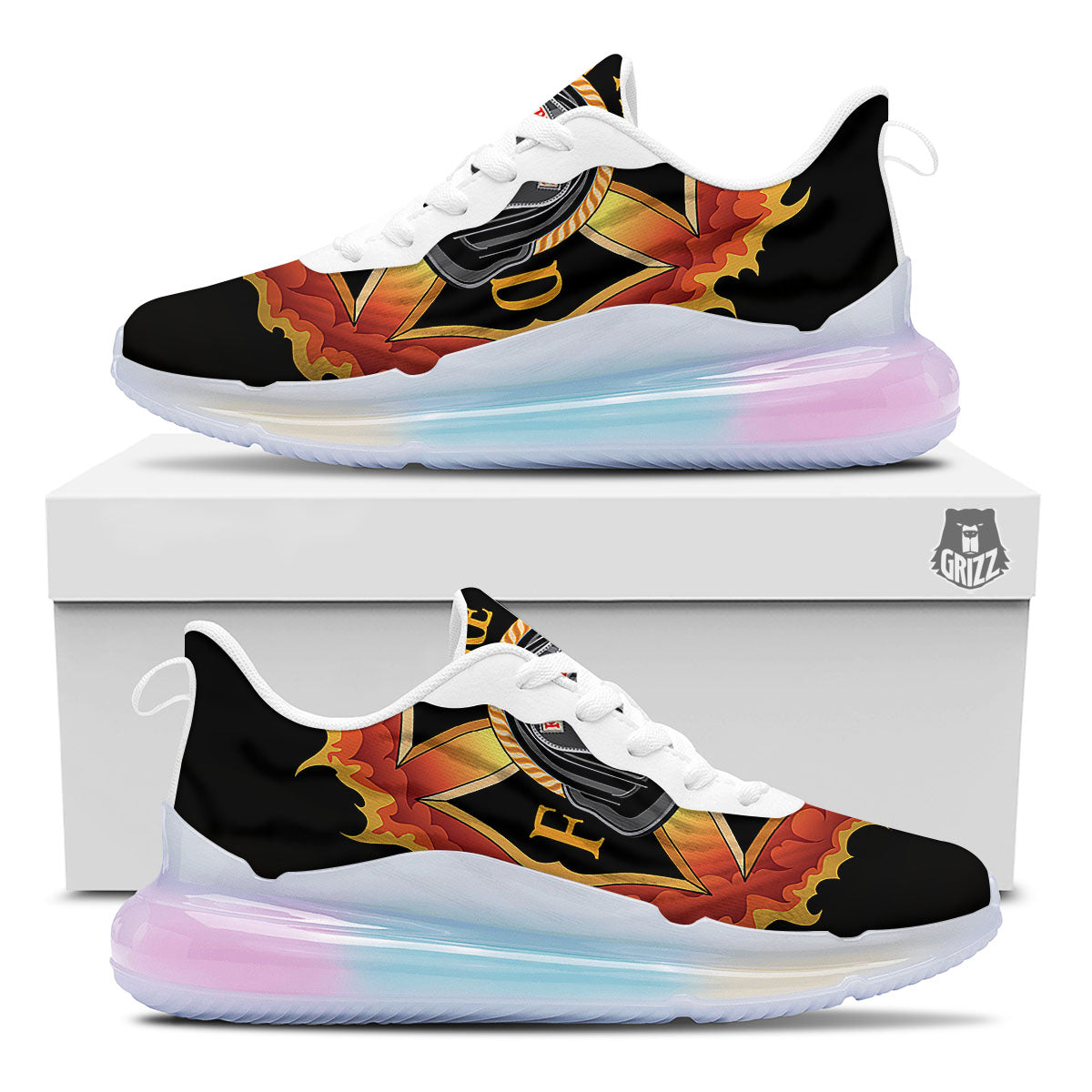 Firefighter Emblem Flaming Print Running Sneakers-grizzshop