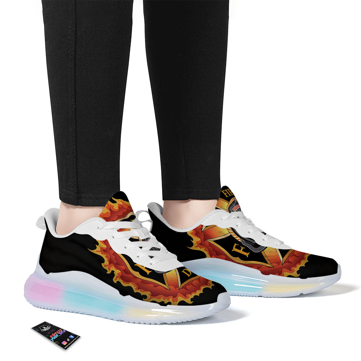 Firefighter Emblem Flaming Print Running Sneakers-grizzshop