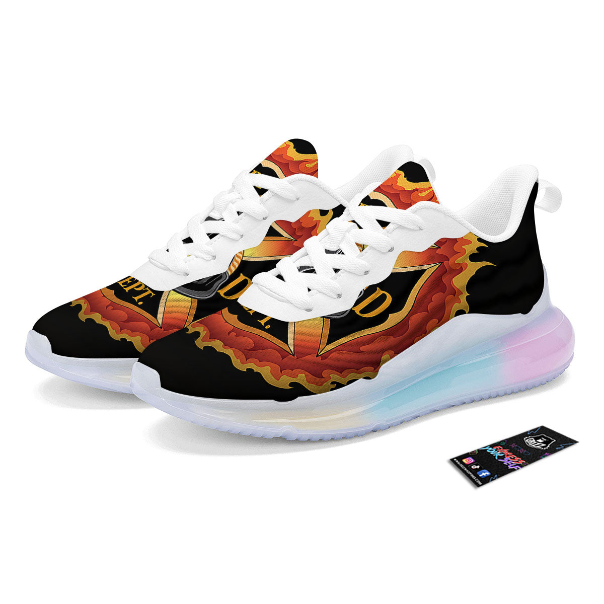 Firefighter Emblem Flaming Print Running Sneakers-grizzshop