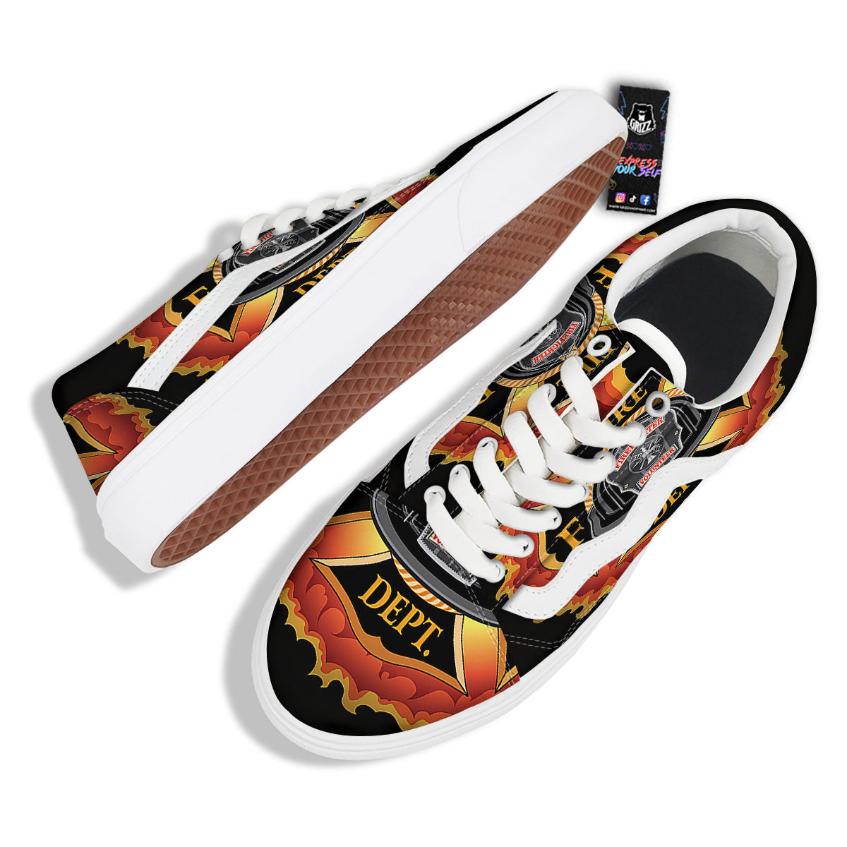 Firefighter Emblem Flaming Print Skate Shoes-grizzshop