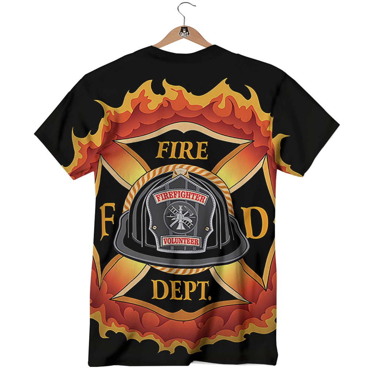 Firefighter Emblem Flaming Print T-Shirt-grizzshop