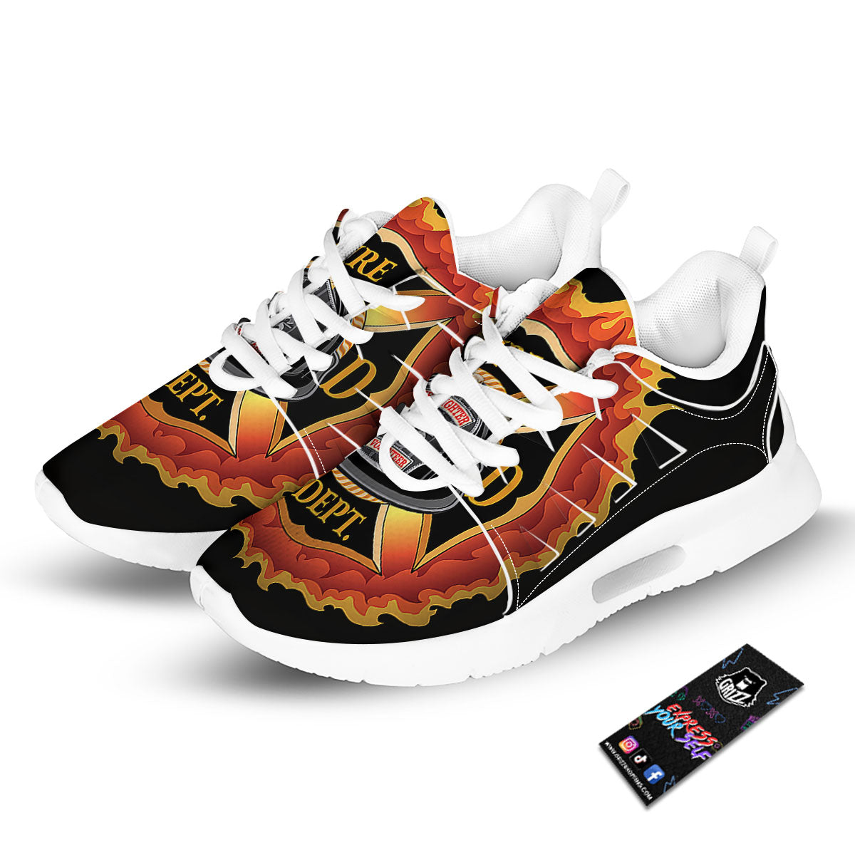 Firefighter Emblem Flaming Print Tennis Shoes-grizzshop
