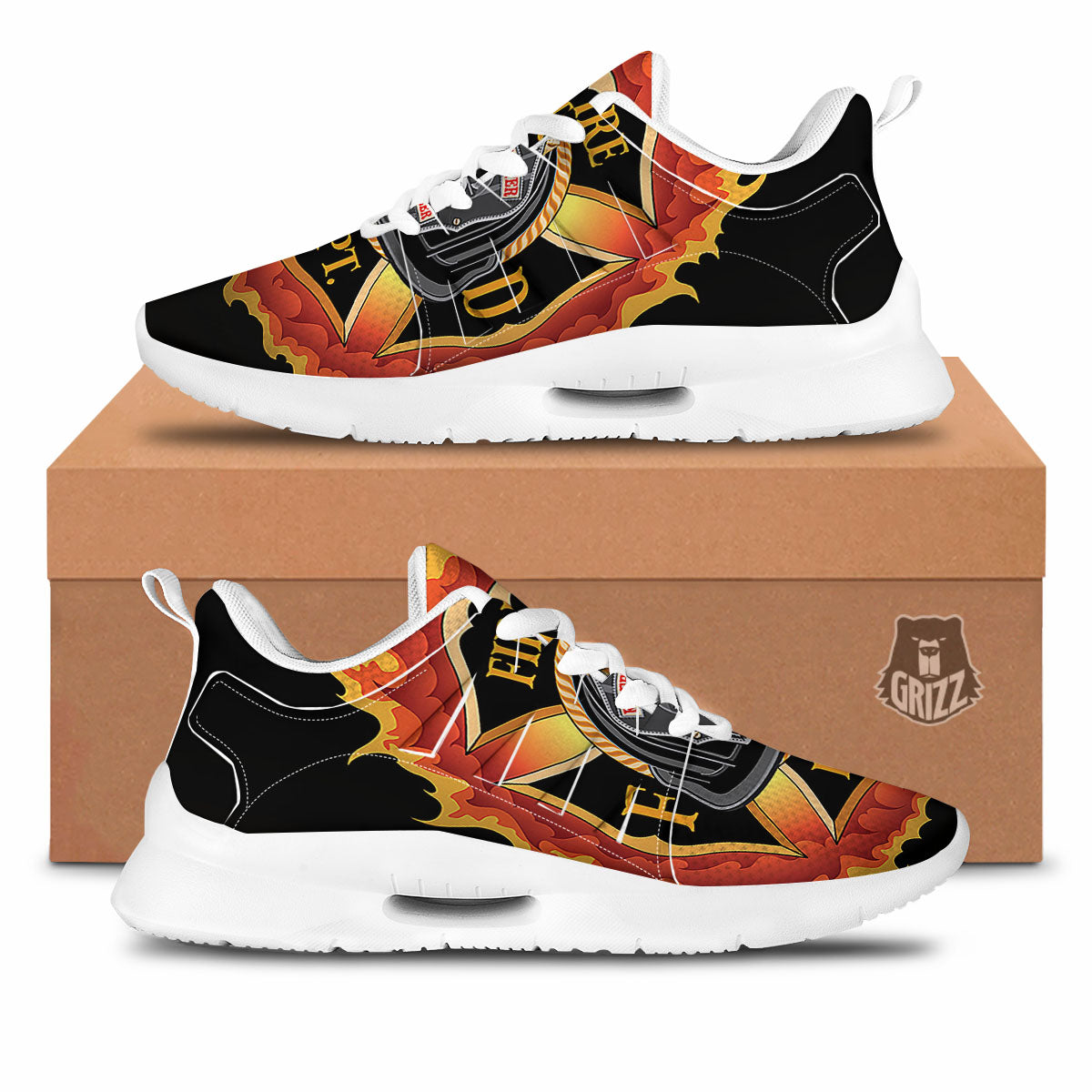 Firefighter Emblem Flaming Print Tennis Shoes-grizzshop