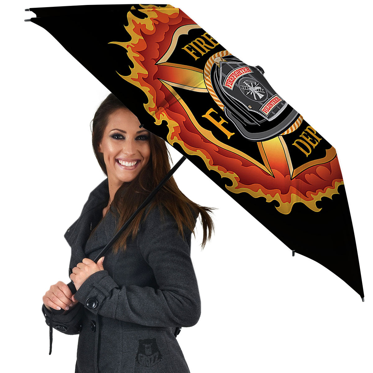 Firefighter Emblem Flaming Print Umbrella-grizzshop
