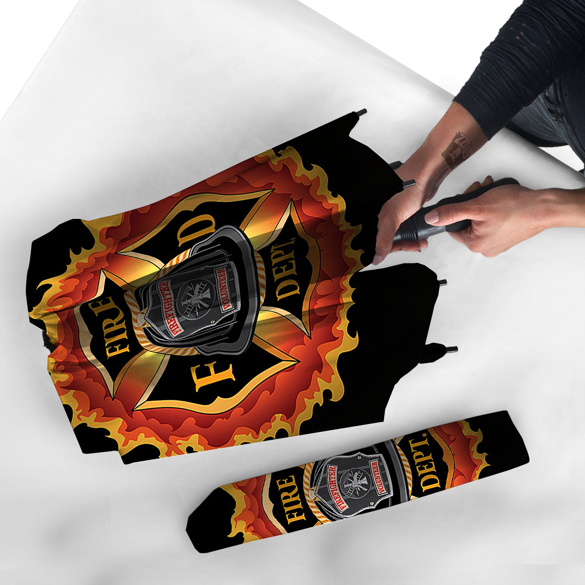 Firefighter Emblem Flaming Print Umbrella-grizzshop