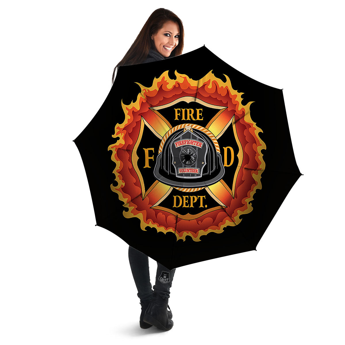 Firefighter Emblem Flaming Print Umbrella-grizzshop