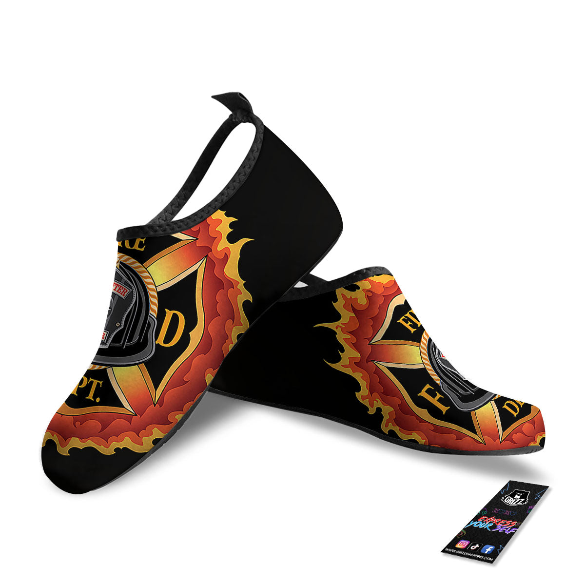 Firefighter Emblem Flaming Print Water Shoes-grizzshop