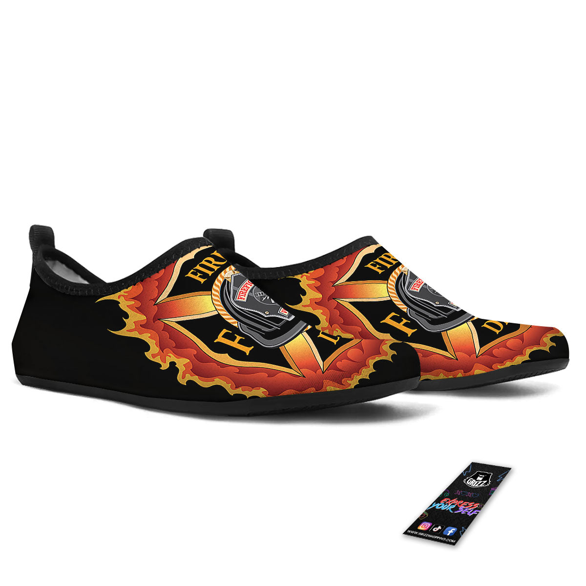 Firefighter Emblem Flaming Print Water Shoes-grizzshop