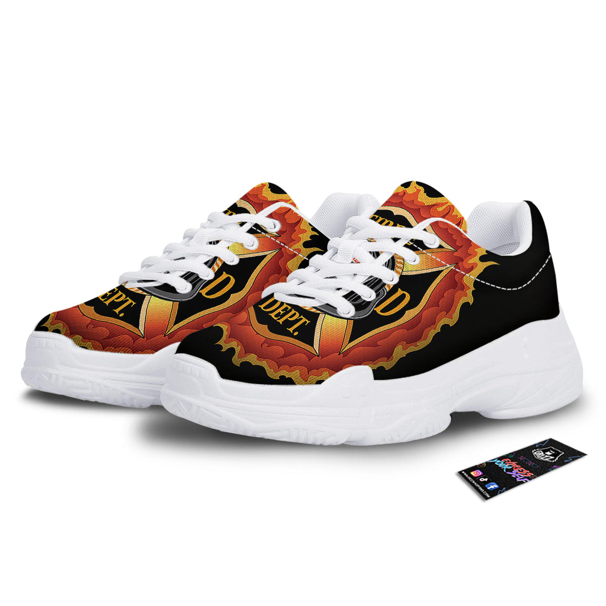 Firefighter Emblem Flaming Print White Chunky Shoes-grizzshop