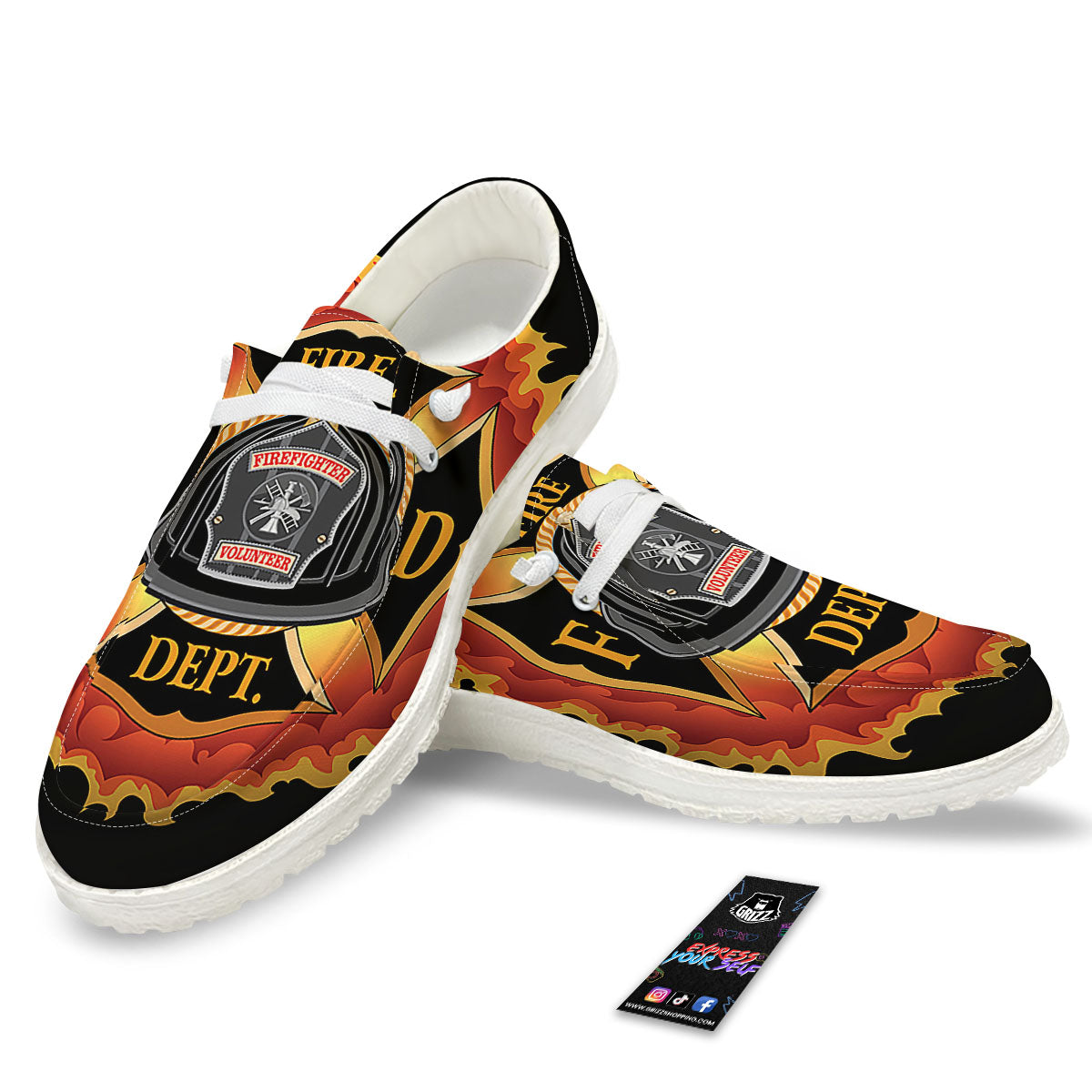 Firefighter Emblem Flaming Print White Loafers-grizzshop