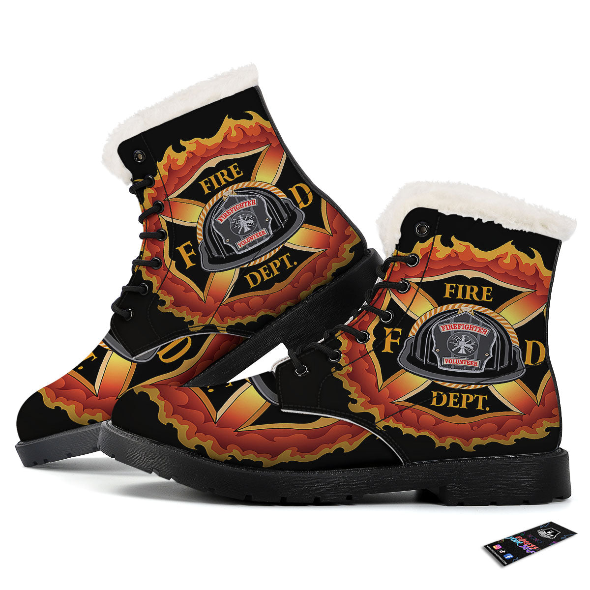 Firefighter Emblem Flaming Print Winter Boots-grizzshop