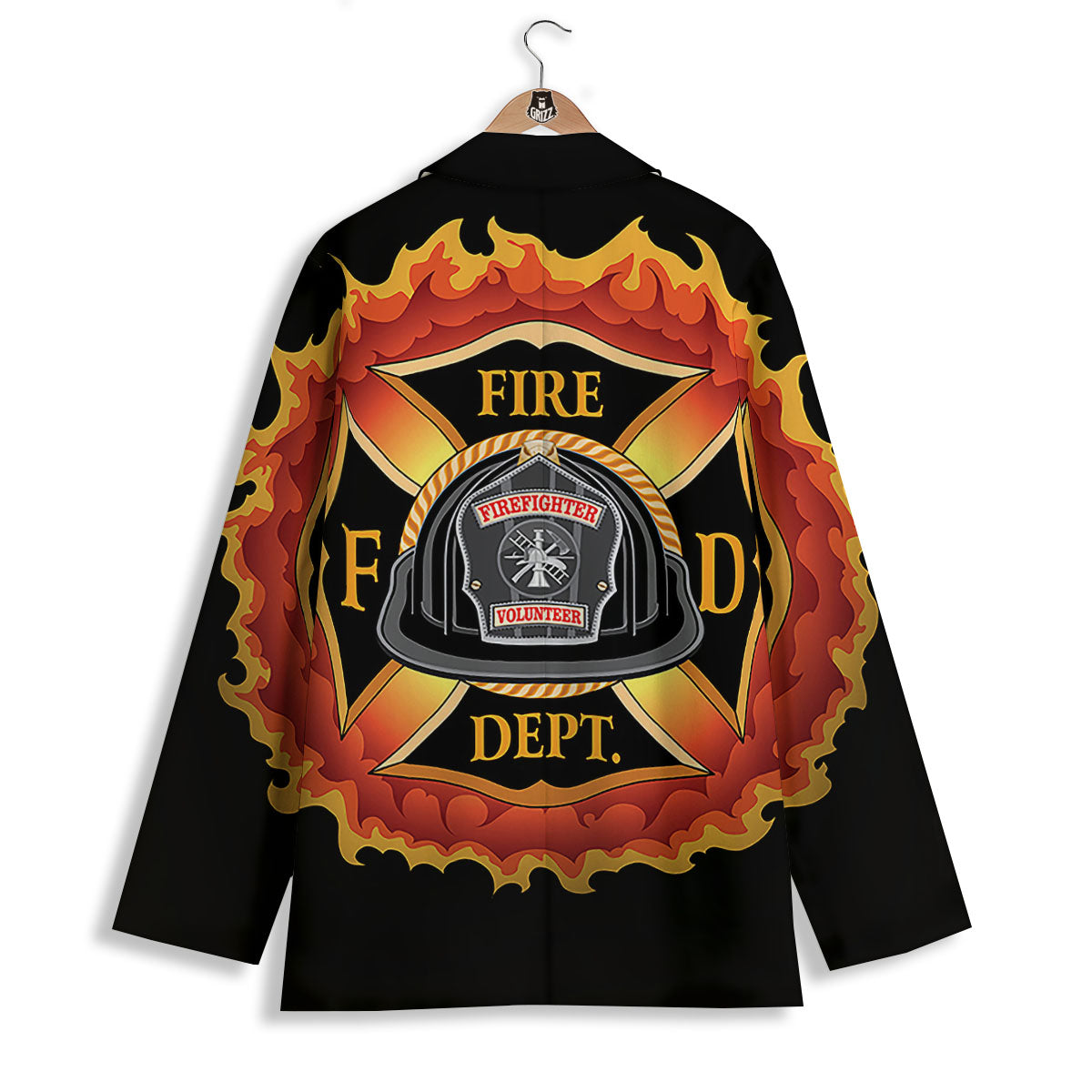 Firefighter Emblem Flaming Print Women's Blazer-grizzshop