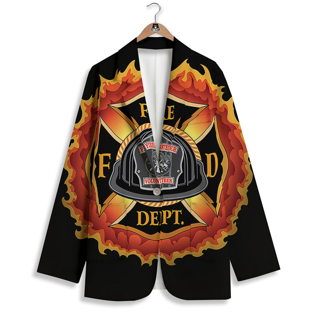 Firefighter Emblem Flaming Print Women's Blazer-grizzshop
