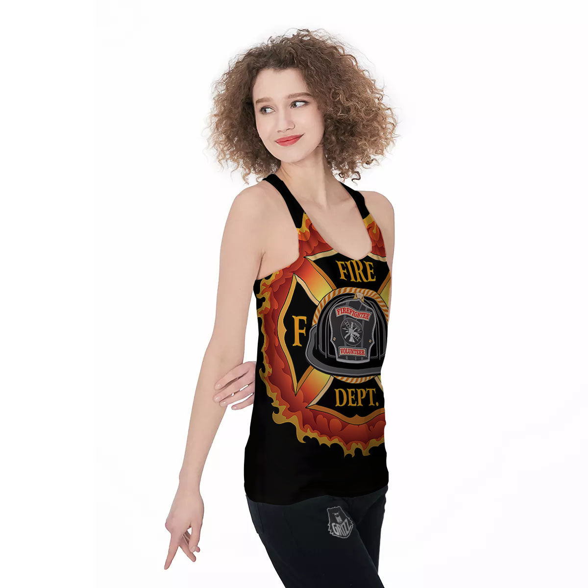 Firefighter Emblem Flaming Print Women's Racerback Tank Top-grizzshop